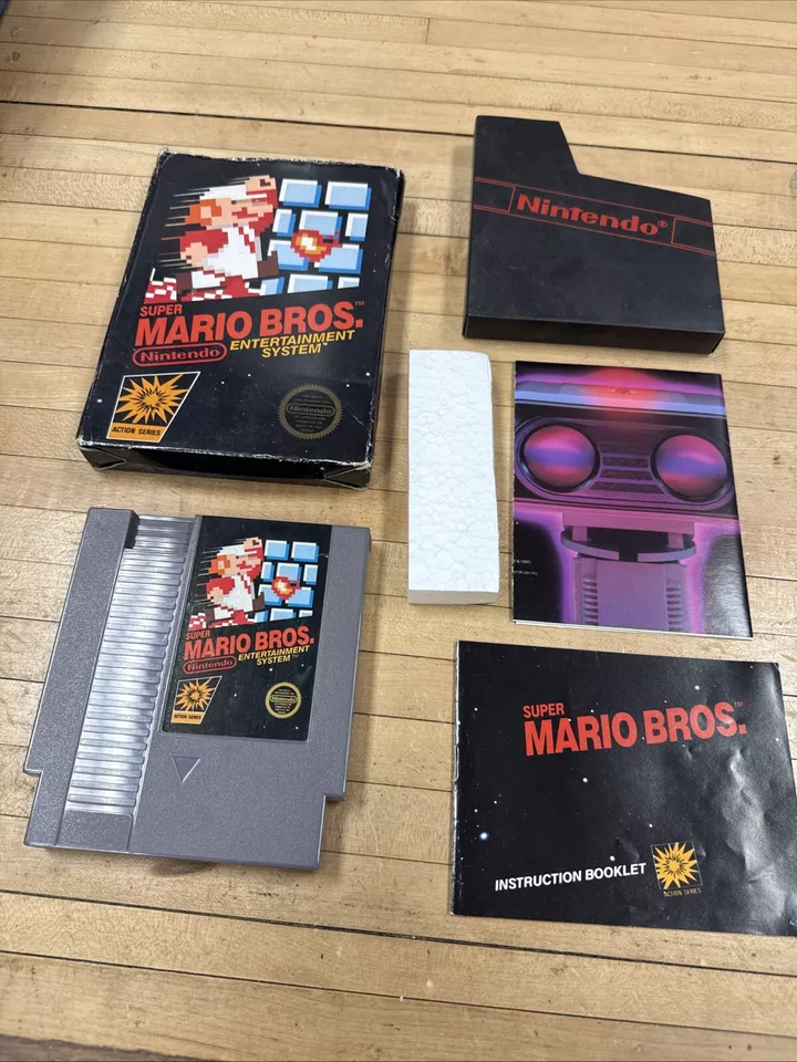 Super Mario Bros. CIB 3-й выпуск, 5 винтов, середина 1986 года (с руководством) отсутствует крышка коробки - Изображение 2 из 4