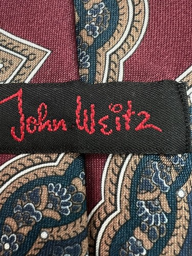 Vintage John Weitz Men's Ties Red/Burgundy & Green/ Tan Paisley Design Classic! - Picture 7 of 8