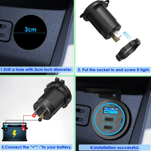 Universal USB C Car Charger Dual 20W PD &18W QC3.0 Outlet Sockets for 12V 24V - Picture 16 of 19