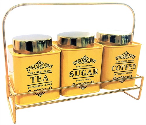 SET OF 3 TEA COFFEE SUGAR CANISTERS STORAGE JARS - VINTAGE NEW DESIGN - Picture 3 of 8