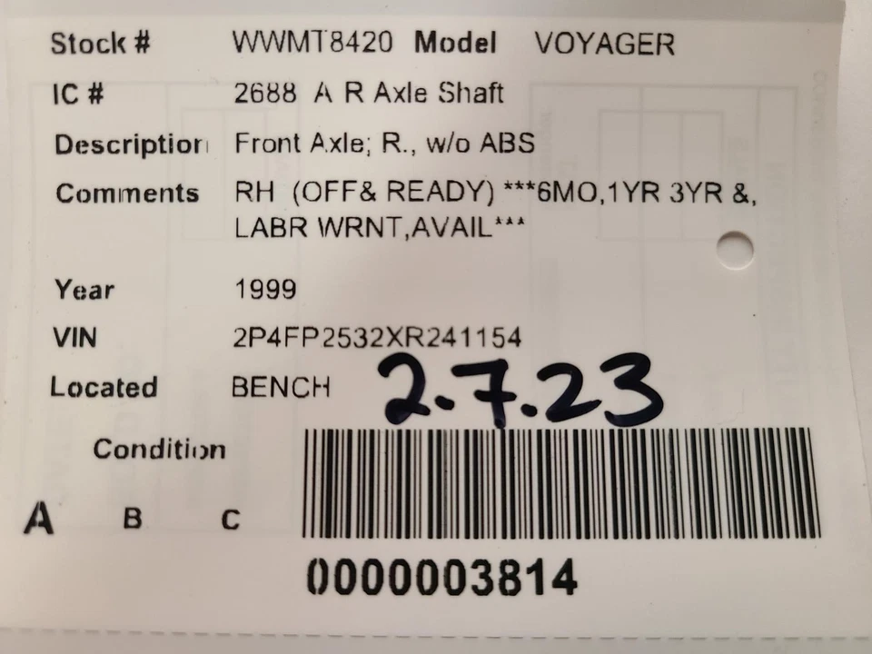 Used Front Right Drive Axle Shaft fits: 1999 Plymouth Voyager Front Axle R. FWD - Image 4 of 4