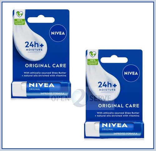 NIVEA Original Care Lip Balm | Shea Butter | 24h Moisture - Two Packs - 4.8 g - Picture 1 of 10