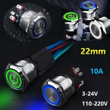 Metal Button Switch 22mm LED Illuminated Push Button Switch 10A 24V 220V IP67