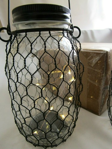 New Set of 2 Rustic Black Wire Mason Jar Fairy Lights Wedding Christmas Decor - Picture 7 of 8