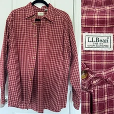 LL Bean Shirt  Men's Large Red Plaid Button Down 100% Cotton Outdoor Western