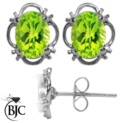 9ct White Gold Natural Peridot Single Stud Filigree Earrings Studs British Made - Zdjęcie 1 z 5