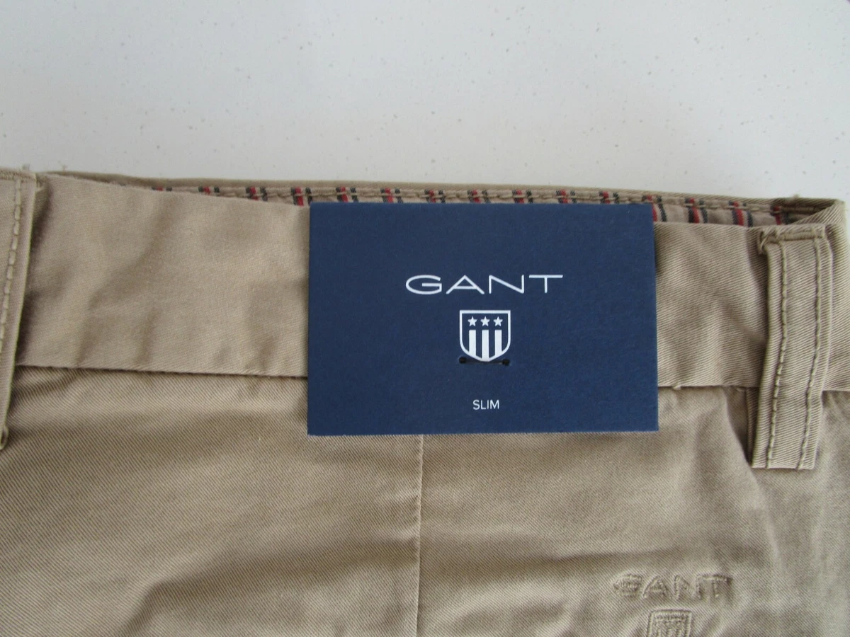 Gant Men's Slim Fit Khaki Beige Stretch Chinos Pants Size: 38 x 34