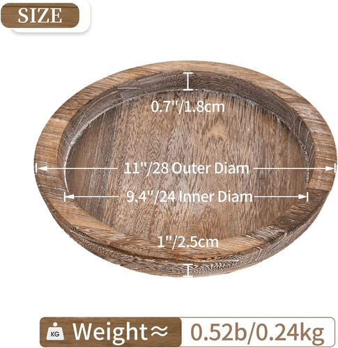 Rustic Wooden Serving Tray: round Wood Butler Decorative Tray Vintage Centerpiec - Picture 5 of 9