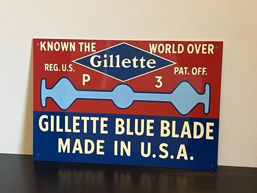 Hi Gloss!! Gillette Shaving Razor Blade Vintage Style Metal Sign