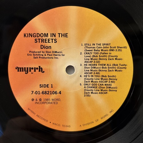 DION Kingdom In The Streets 1985 Vinyl LP - w/ Orig Inner Sleeve - NM/VG+ - Picture 8 of 10