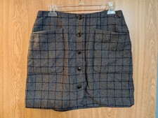 Madewell Wool Button-Front Mini Lined Skirt in Windowpane - Gray, Blue- Sz 6