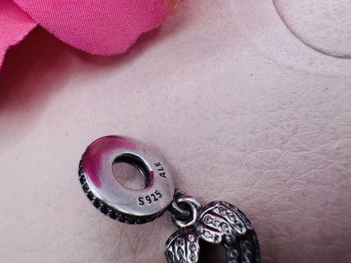 ANGEL WINGS Genuine PANDORA Pink FEATHERS LOCKET HEART Charm Dangle 791737CZ - Picture 2 of 8