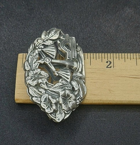 Vintage Sterling Waage Brosche 2-seitig Schuppen Blumen Morning Glory September - Bild 6 von 6