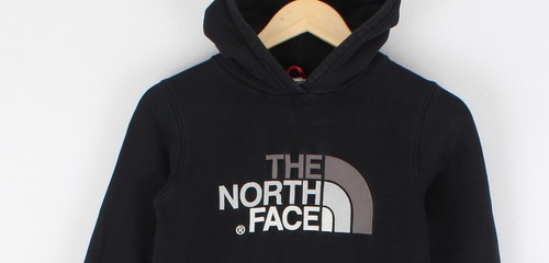 North Face Embroidered Hoodie Black Sweatshirt Regular Boys Size M - Picture 5 of 10