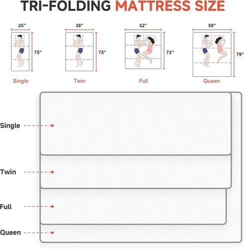 Colchón plegable triple individual de 4 pulgadas, cubrecolchón plegable de espuma viscoelástica con - Imagen 2 de 10