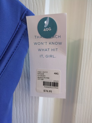 Cacique Tankini Swim Top Size 40G Lightly Lined Plunge Blue Underwire NWT - Picture 3 of 4