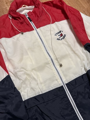 Chaqueta Tommy Hilfiger De Colección Años 90 Para Hombres XL Bandera Hip Hop Bloque de Color Logo Grande - Imagen 7 de 10