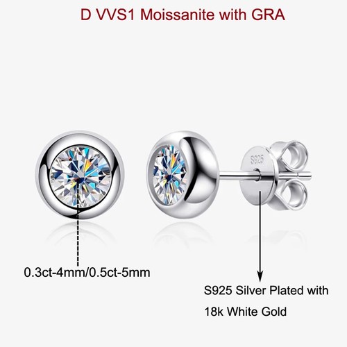 D VVS1 Round Moissanite Bubble Stud Earrings Men Women 925 Sterling Silver W/GRA - Picture 10 of 19