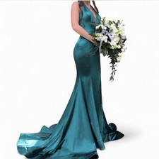 Sherri Hill emerald Satin Sleeveless Bridesmaid Formal Gown Dress Regular Size 6