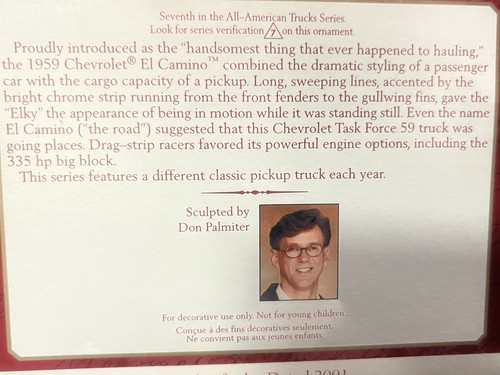 2001 Hallmark Keepsake 1959 Blue Chevrolet El Camino Christmas Ornament - Picture 5 of 11