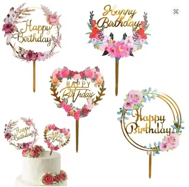 Custom Acrylic Cake Toppers Birthday Party Cupcake Decorations with Stand