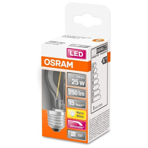 10 x Osram LED Filament Tropfen 2,8W = 25W E27 klar 250lm warmweiß 2700K DIMMBAR - Bild 5 von 5