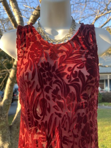 Marrika Nakk Plüsch Burgunder Samt Devore Art-to-Wear Western Kleid - Bild 1 von 11