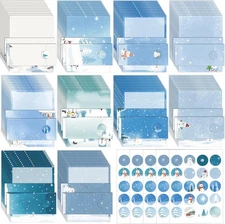 250Pcs Christmas Winter Stationery Paper and Envelope Set with 100 Multicolor 