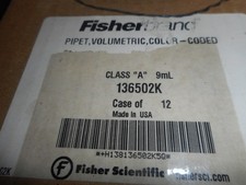 12ct FISHERBRAND Pipets 9mL, Volumetric, Color-Coded 136502K Made in USA NEW