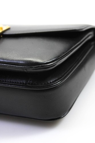 CelineWomens Small "C" Flap Chain Leather Shoulder Bag Handbag Black - Picture 9 of 19