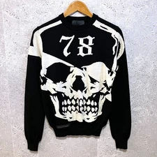 Philipp Plein Logo Skull Crewneck Black Womens Sweater Size S
