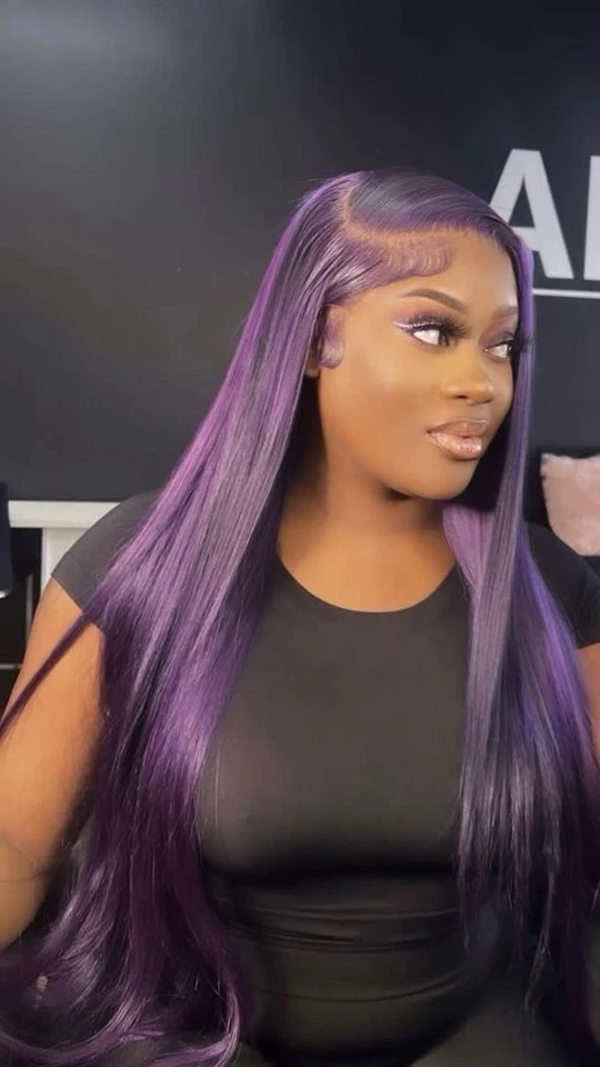 Peluca única, 28 pulgadas, 100 % cabello humano, tono lila/púrpura, textura recta, cosplay Foto 2 de 4