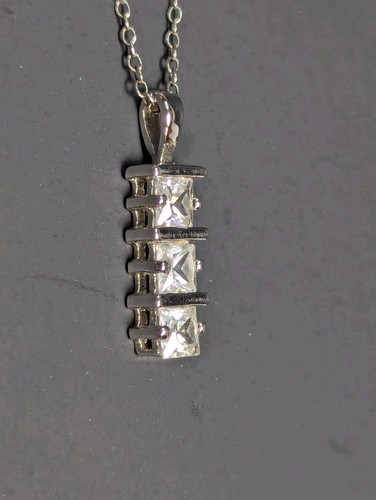 D 925 Sterling Silver Cubic Zirconia Pendant Chain Necklace 19" - Bild 19 von 21