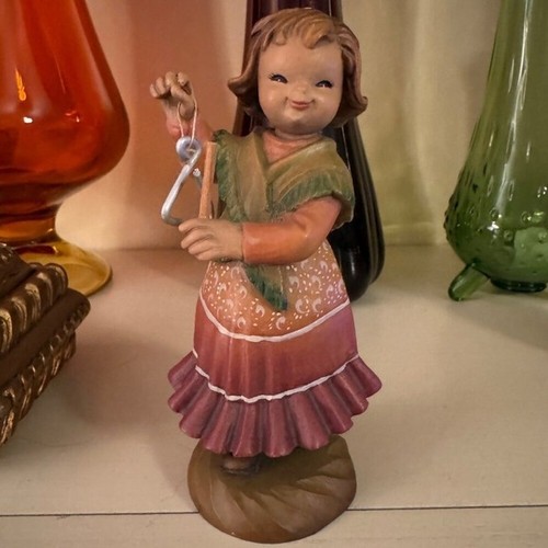 VTG ANRI TINY SOUNDS Wood Carved Girl Playing Triangle by Ferrandiz Italy - Picture 7 of 9