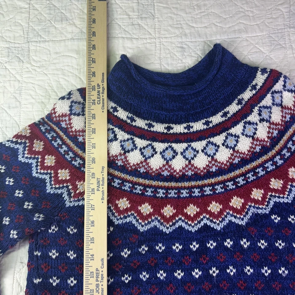Suéter Lands' End Niñas Mediano 10-12 Azul Marino Fair Isle Simulado Cuello Alto Tejido Nórdico Foto 3 de 4