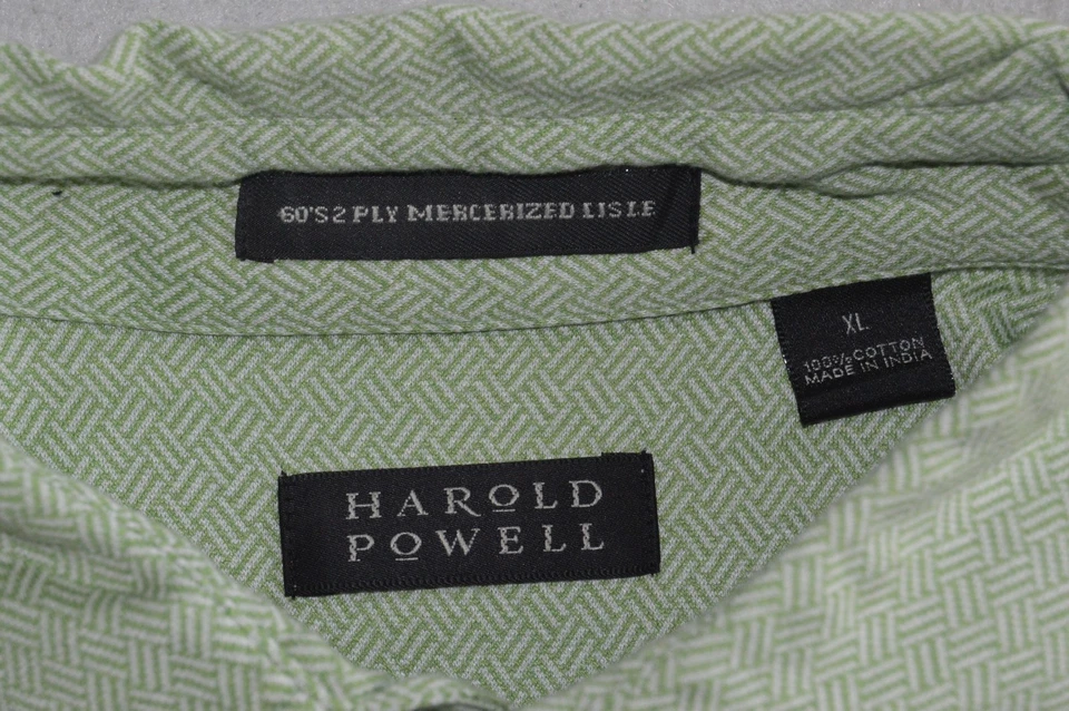 Camisa Polo Harold Powell Para Hombre XL Manga Corta Verde Espiga Algodón Foto 3 de 4