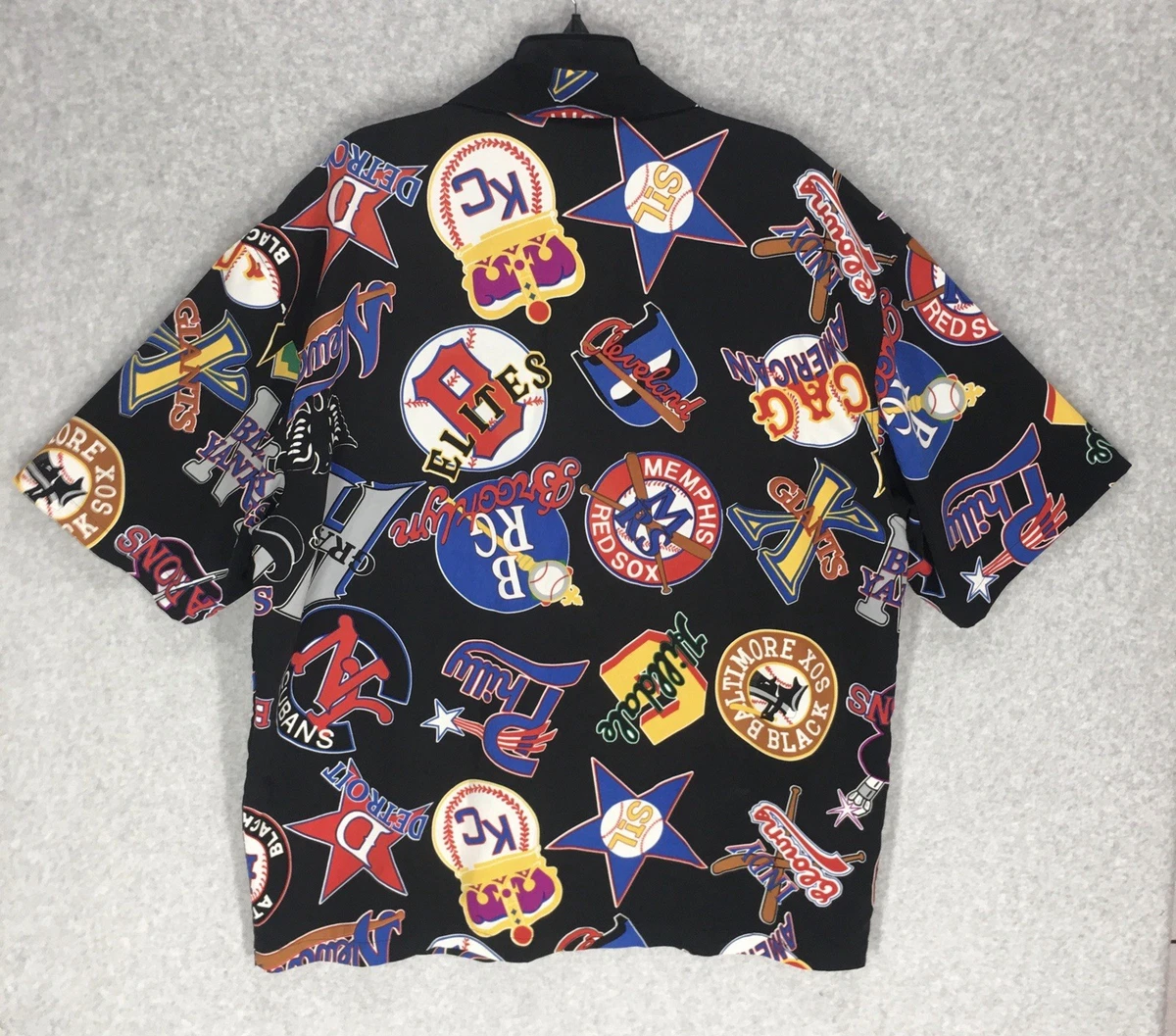 Camisa De Colección Años 90 J Head Liga Negra Béisbol MLB AOP Abotonada Para Hombres XL Negra