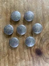 Set 7 Western Style Button Covers Etched Vintage Silver Tone 1" Americana