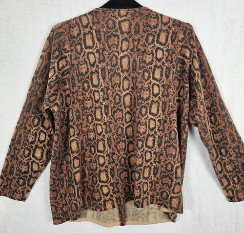 Vintage Carole Little 2X Wool Animal Snakeskin Print Cardigan Brown Soft Cozy - Picture 4 of 7