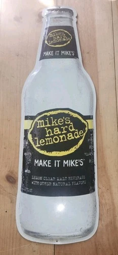 Vintage 2000s Mikes Hard Lemonade Make It Mikes Bottle Metal Beer Sign