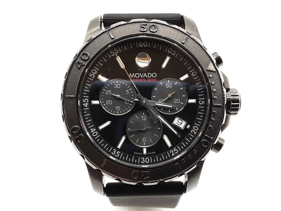 Movado 14.1.36.1219 42 Series 800 Black Steel Rubber Band Watch Do0325wxzde