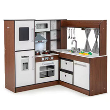 Wooden Corner Play Kitchen with Lights and Sounds Water Circulation System for K