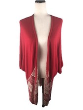 Umgee Size M L Aztec Crochet Open Front Duster Cardigan Kimono Top Boho Red FLAW