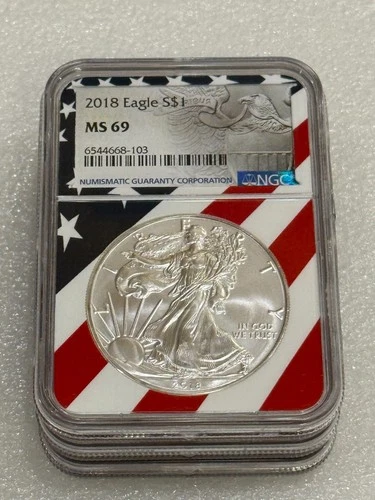 2018 Silver Eagle NGC MS 69 ~  Rare Flag Label ~ PRISTINE ~ NO SPOTS  (103)