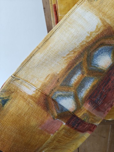 Vintage Pair Of Curtains Abstract Print Mid Century Orange 116 x 131 Cm Retro - Picture 2 of 8