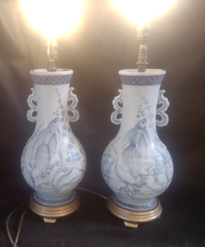 Pair of vintage Chinese unglazed ceramic Table lamps - Picture 4 of 7