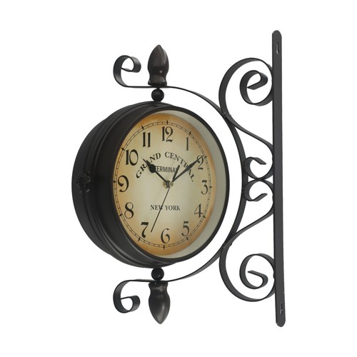 Vintage Style Train Station Decorative Wall Clock Double Sided 8 Diameter - Picture 10 of 12