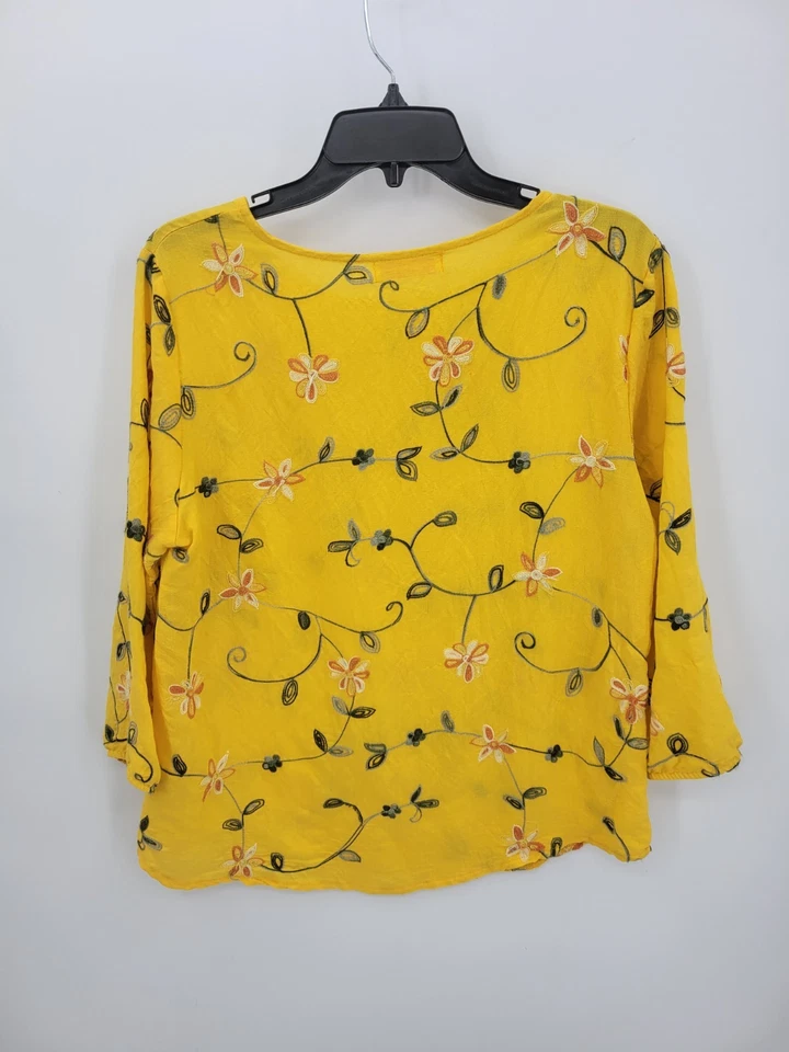 Ana and Rose Anthropologie Feminino Médio Amarelo Bordado Floral Manga 3/4 - Imagem 2 de 4