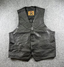 Vintage Phase 2 Men  s Black Leather Button Up Biker Vest/ Sz: L