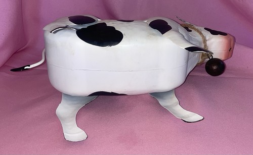 "Lata de riego de vaca lechera pintada de metal dulce blanco y negro con mango 9""x12""" - Imagen 6 de 8